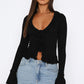 Irregular T-shirt V-neck Ruffled Flared Sleeve Button Short Cardigan Top