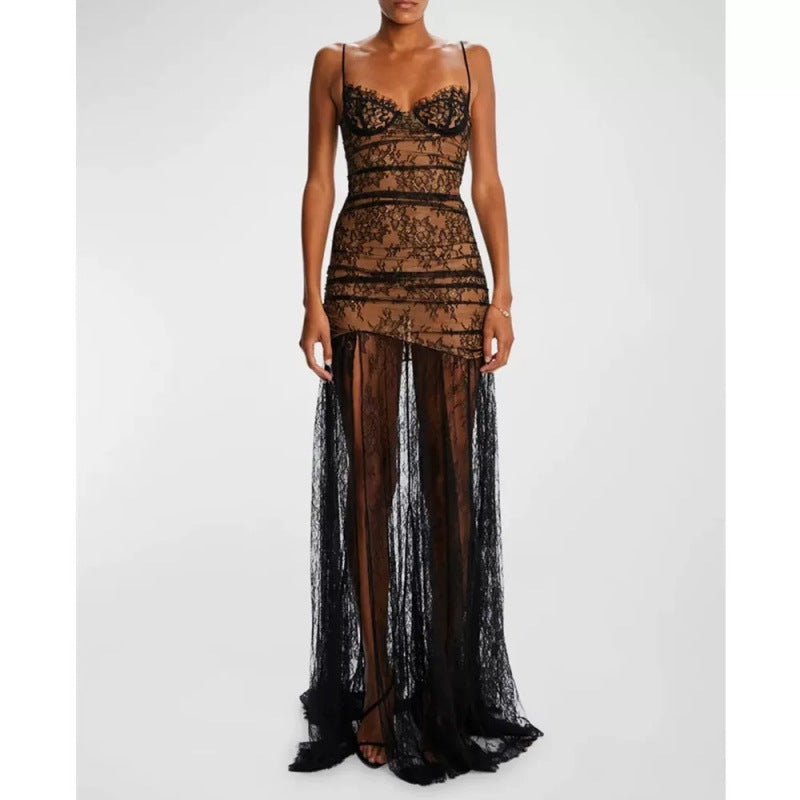 Light Luxury Minority Lace Sling Fishtail Dress