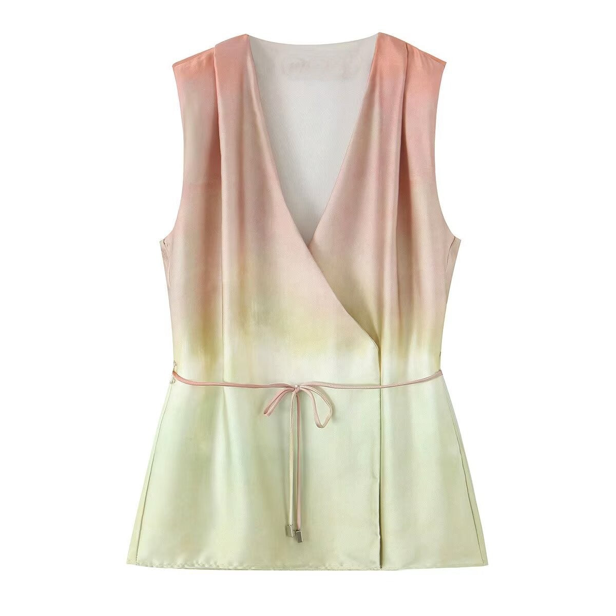 Tie-dye Printed V-neck Top High Waist Trousers Suit