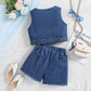 Ensemble deux pièces en jean pour fille, gilet et jupe-culotte à nœud