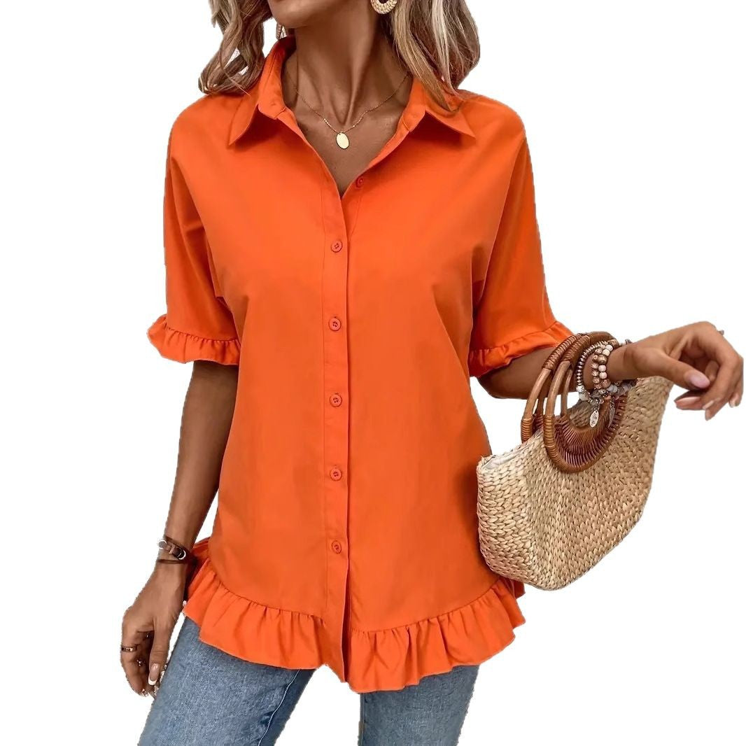 Women's Solid Color Fashion Ruffles Loose Shirt