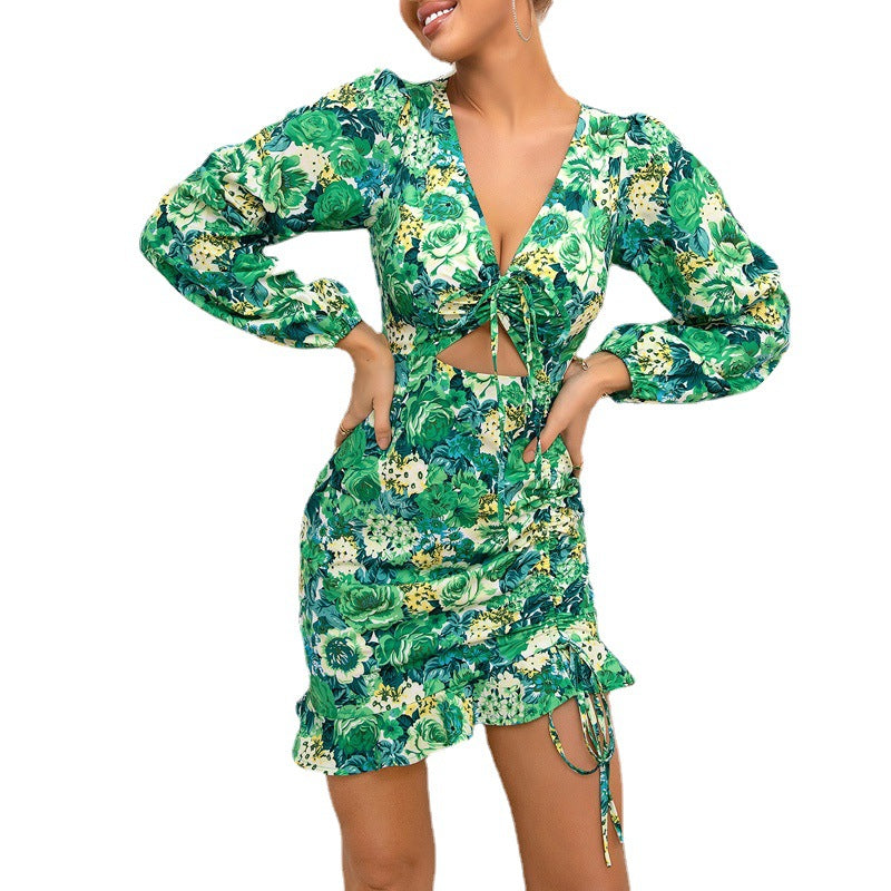 Digital Printed V-neck Dress