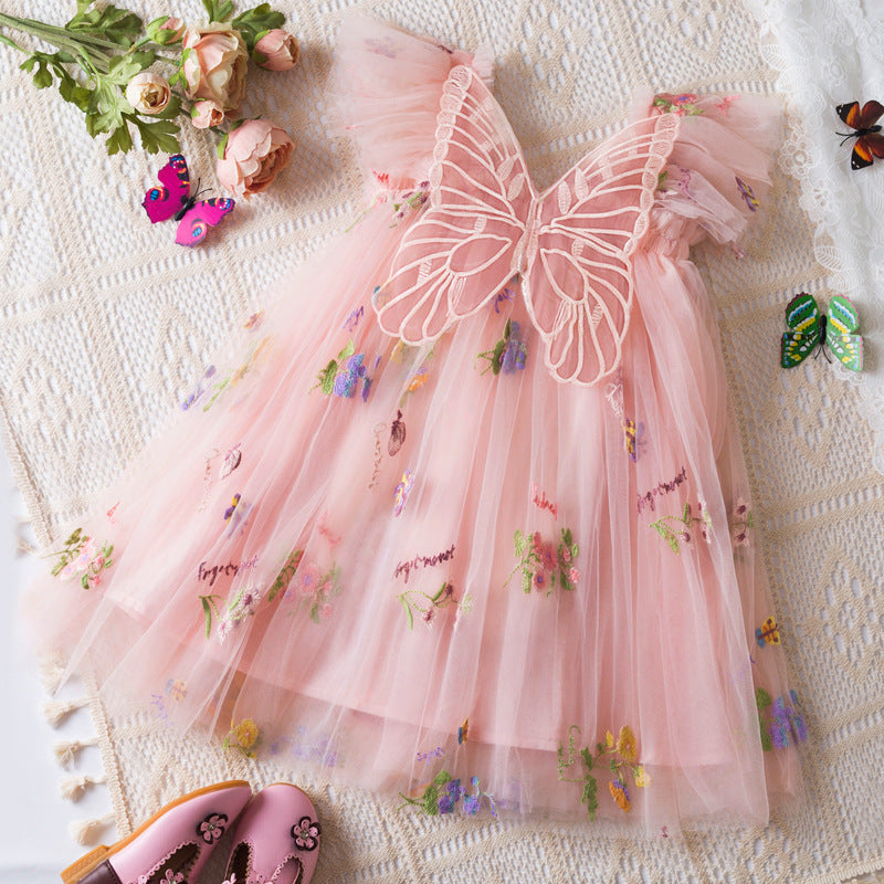 Jupe en mousseline de soie brodée de fleurs coréennes pour fille