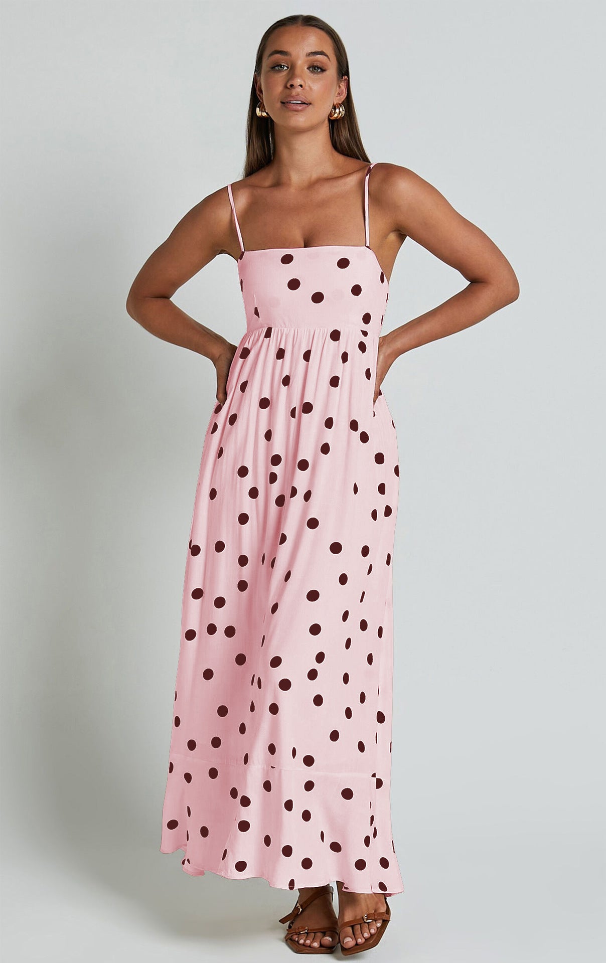 U-collar Tight Waist Large Skirt Polka Dot Print Dress
