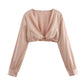 New Navel Cut Short Long Sleeve Top With Waist Pleated Irregular Hem Suit