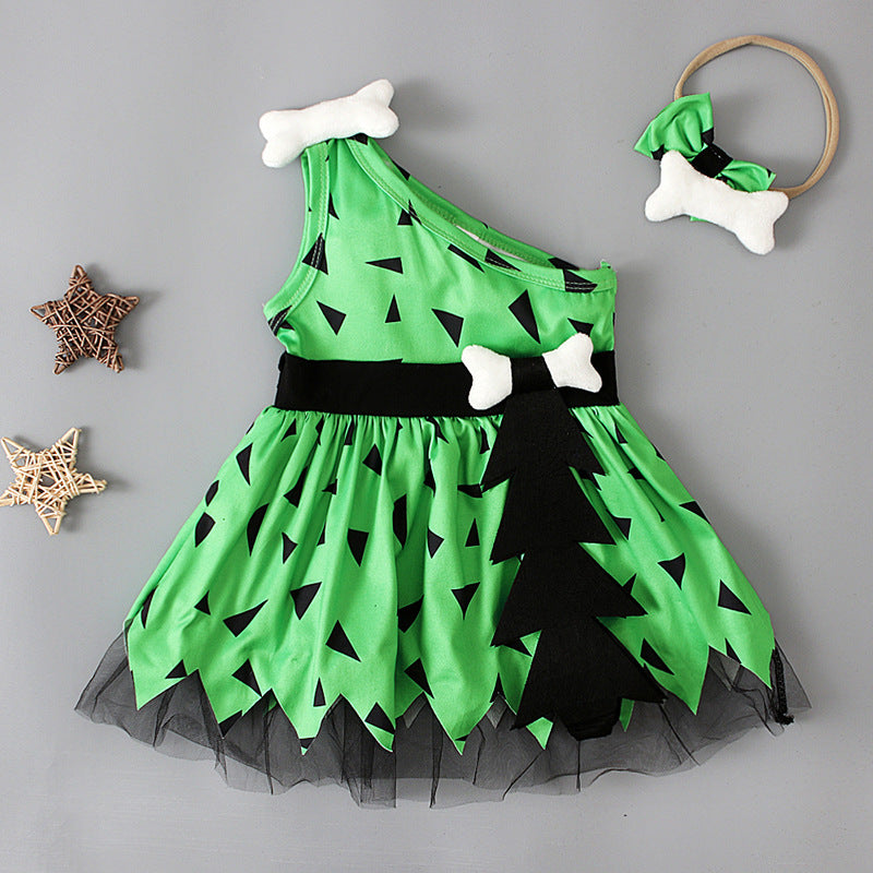 Sleeveless Mesh Dress And Hairband Two-piece Children's Clothing