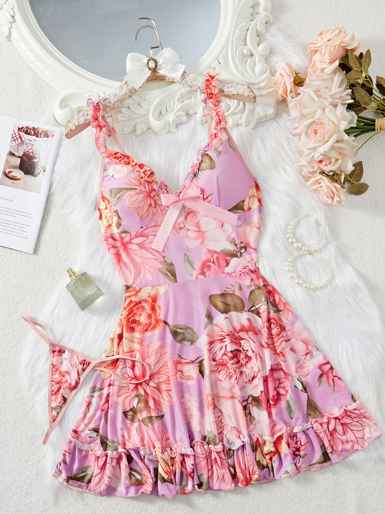 Robe à bretelles à imprimé floral français pour femme