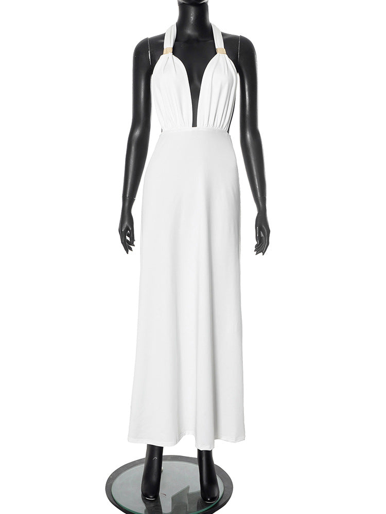 Low-cut Pleated Adjustable Height Metal Ring Buckle Dress