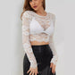 Single Layer Lace Lace Long-sleeved Short Pullover Top