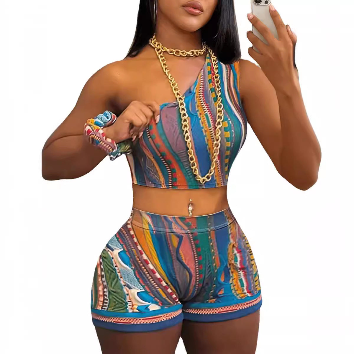 Abstract Printing Suit Multicolor Women