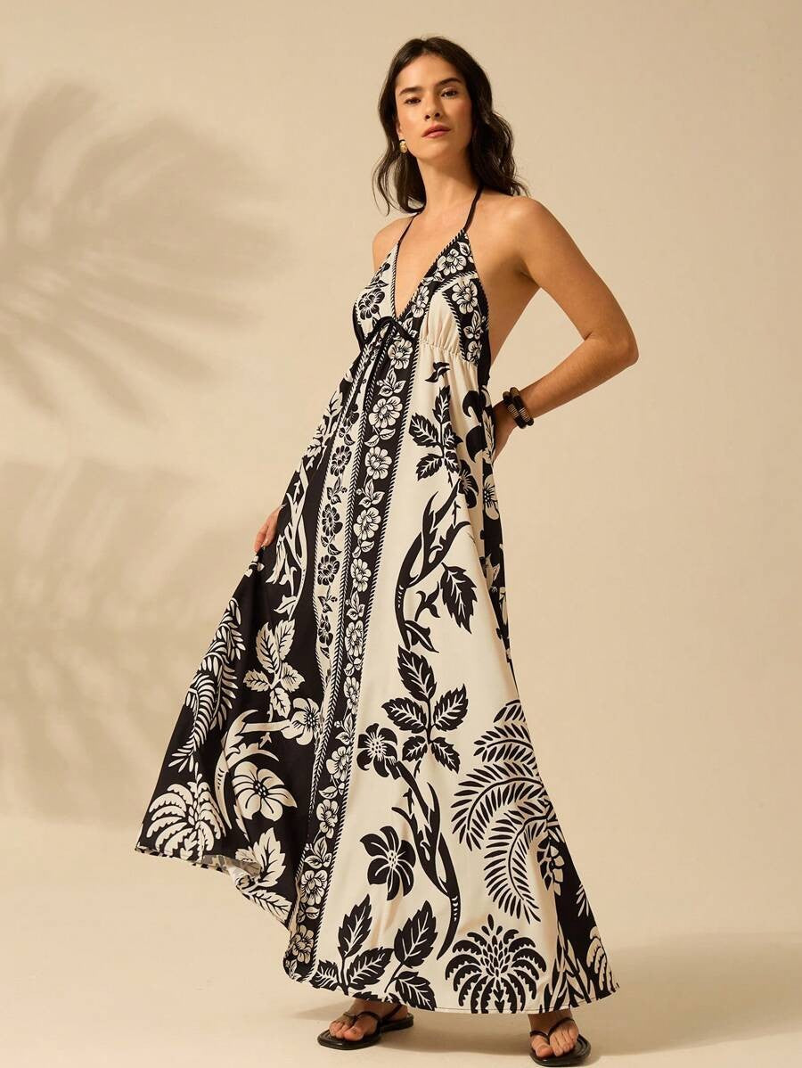 Women's Floral Print Sling Holiday Style Dress
