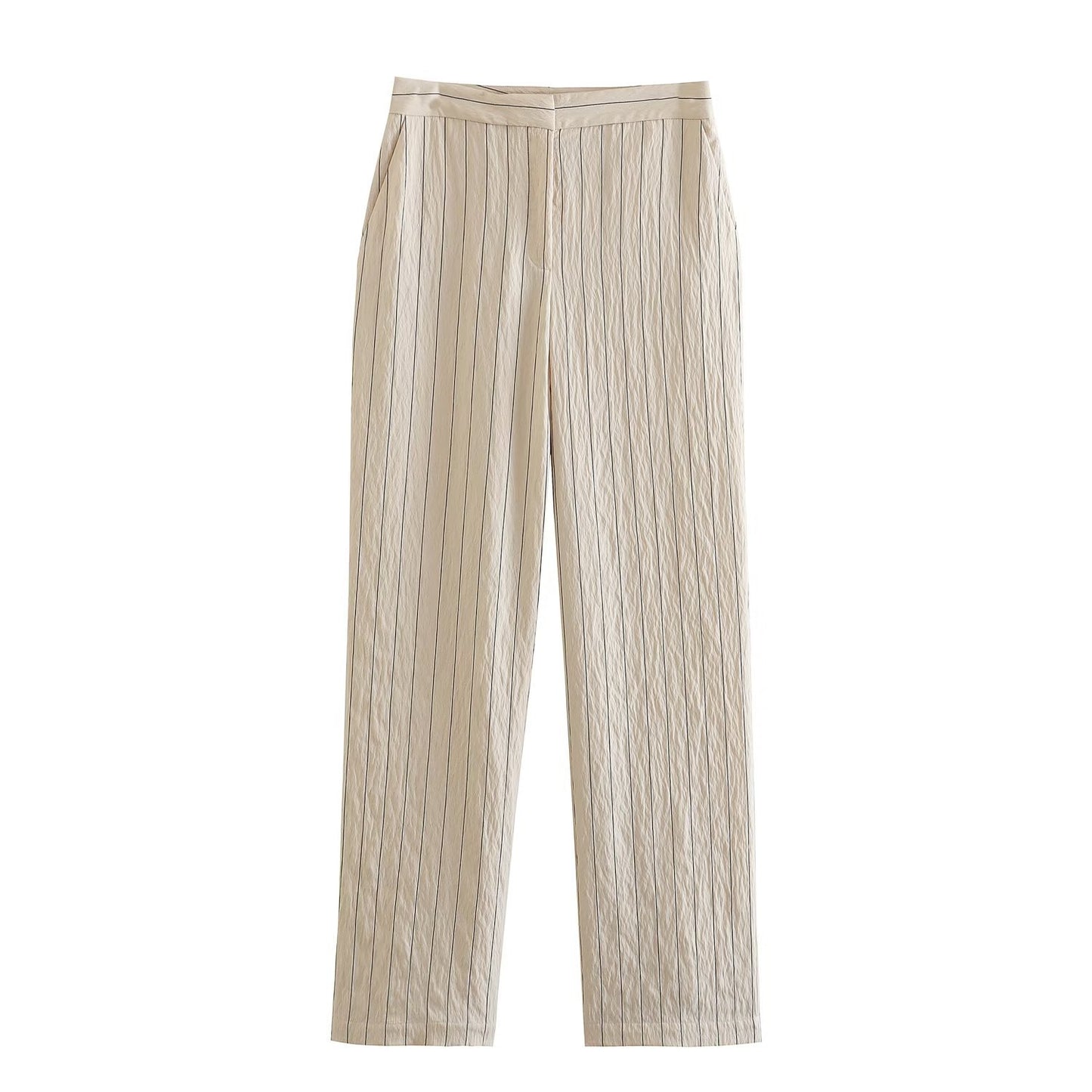 Spring NEW Long Sleeve Double Breasted Suit Jacket High Waist Casual Pants Striped Suit