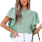 Women's Double-layer Ruffled Polyester Short-sleeved Round Neck T-shirt