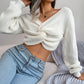 Solid Color Long Sleeve Knotted Knitwear Sweater For Women