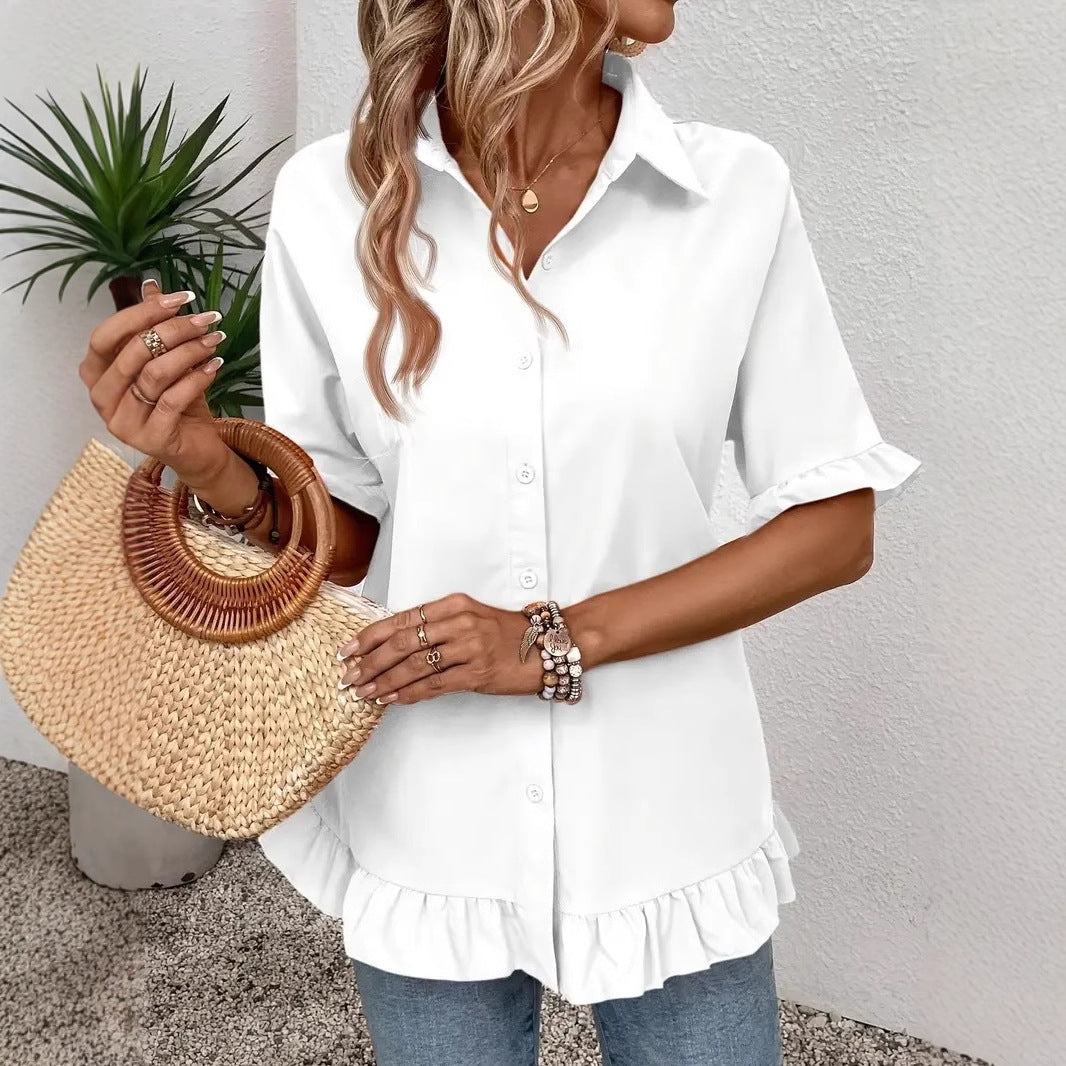 Women's Solid Color Fashion Ruffles Loose Shirt