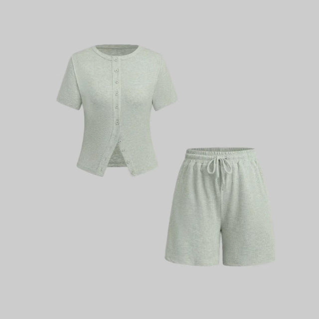 Women's Slim-fit Short Sleeve Blouse And Pants