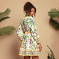 V-neck Printed 34 Sleeves Mini Dress
