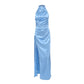 Satin Halter Sleeveless Split Dress