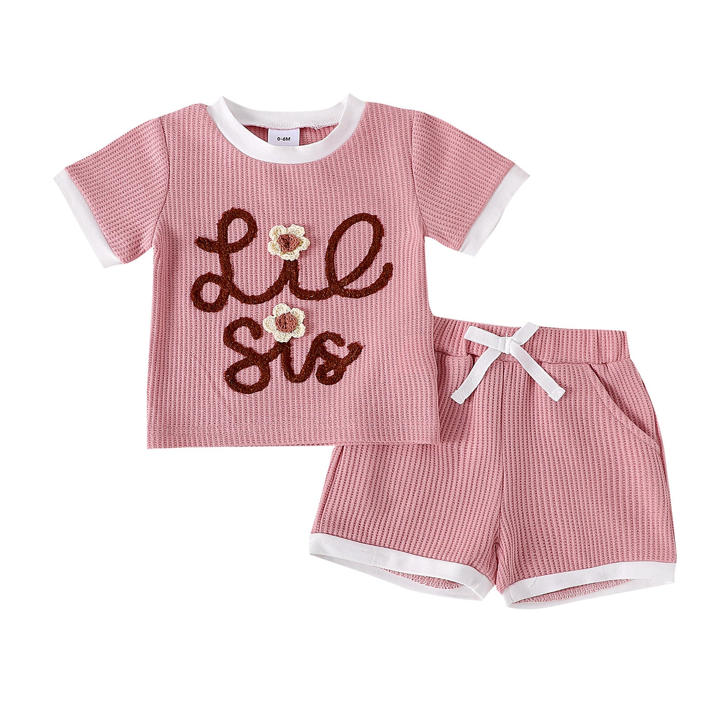Waffle Towel Embroidery Flower Suit