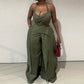 Halter V-neck Irregular Sleeveless High Waist Ribbon Jumpsuit Trousers
