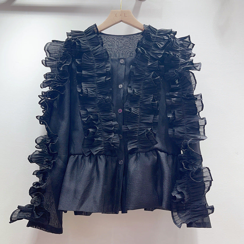 Retro Temperamental Fairy Loose V-neck Flounce Shirt For Women