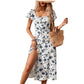 European And American Square Collar Button Bohemian Dress
