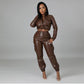 Fashion Slim PU Leather Fleece Trousers Overall Suit