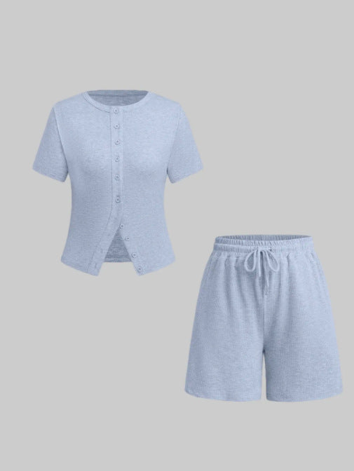 Women's Slim-fit Short Sleeve Blouse And Pants