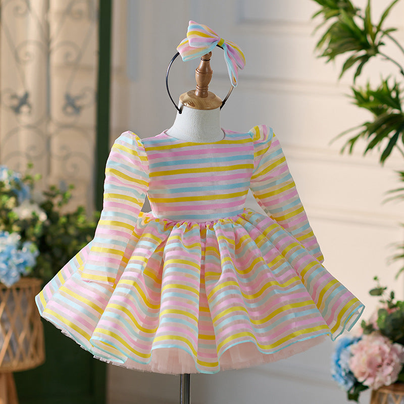 Robe de princesse parapluie à manches longues et rayures mignonnes