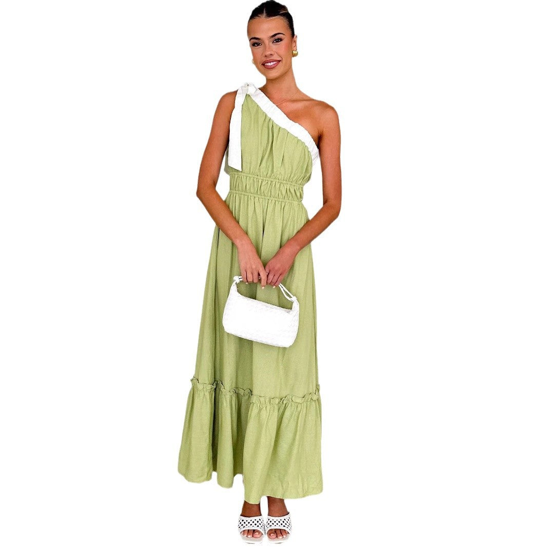 Women's Fashion Casual Pure Color Tied Dress