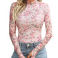 New Mesh Printed Tape Thumb Hole Turtleneck Long Sleeve Bottoming Shirt