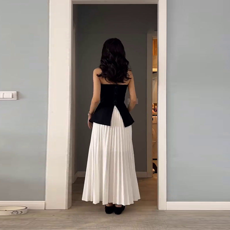 Women's Tube Top Slimming Top Fashion Pleated A- Line Skirt