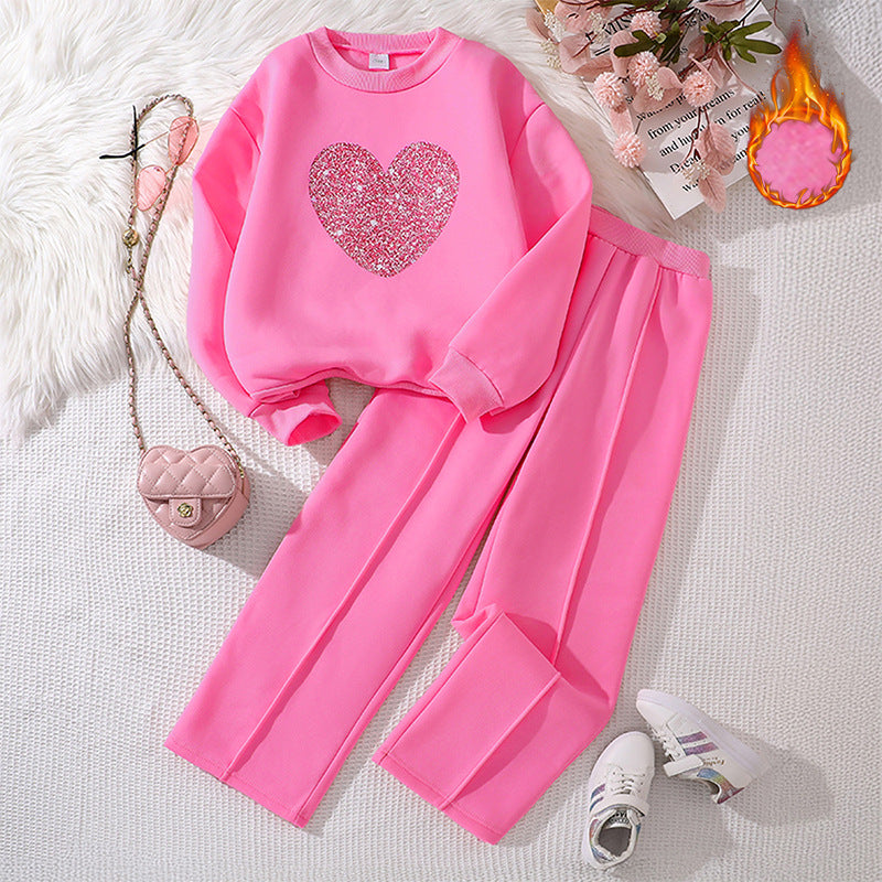 Children's Spring Love Long-sleeved Sweater Trousers Casual Two-piece Set