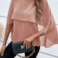 Women's All-match Round Neck Solid Color Layered Cape Sleeve Chiffon Shirt
