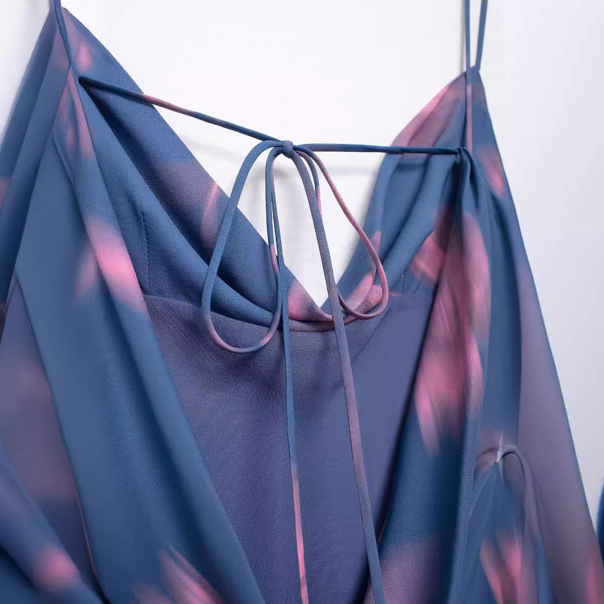 Draped Collar Printing Slip Dress Women