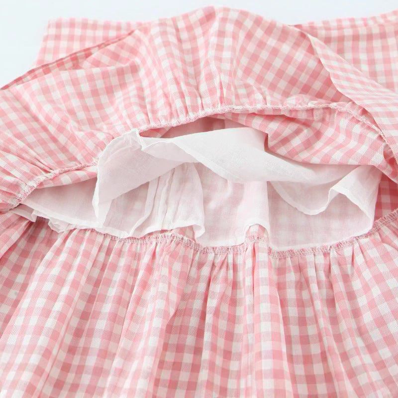 Retro Plaid Pastoral Style Lace-up Bow Dress