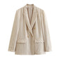 Spring NEW Long Sleeve Double Breasted Suit Jacket High Waist Casual Pants Striped Suit