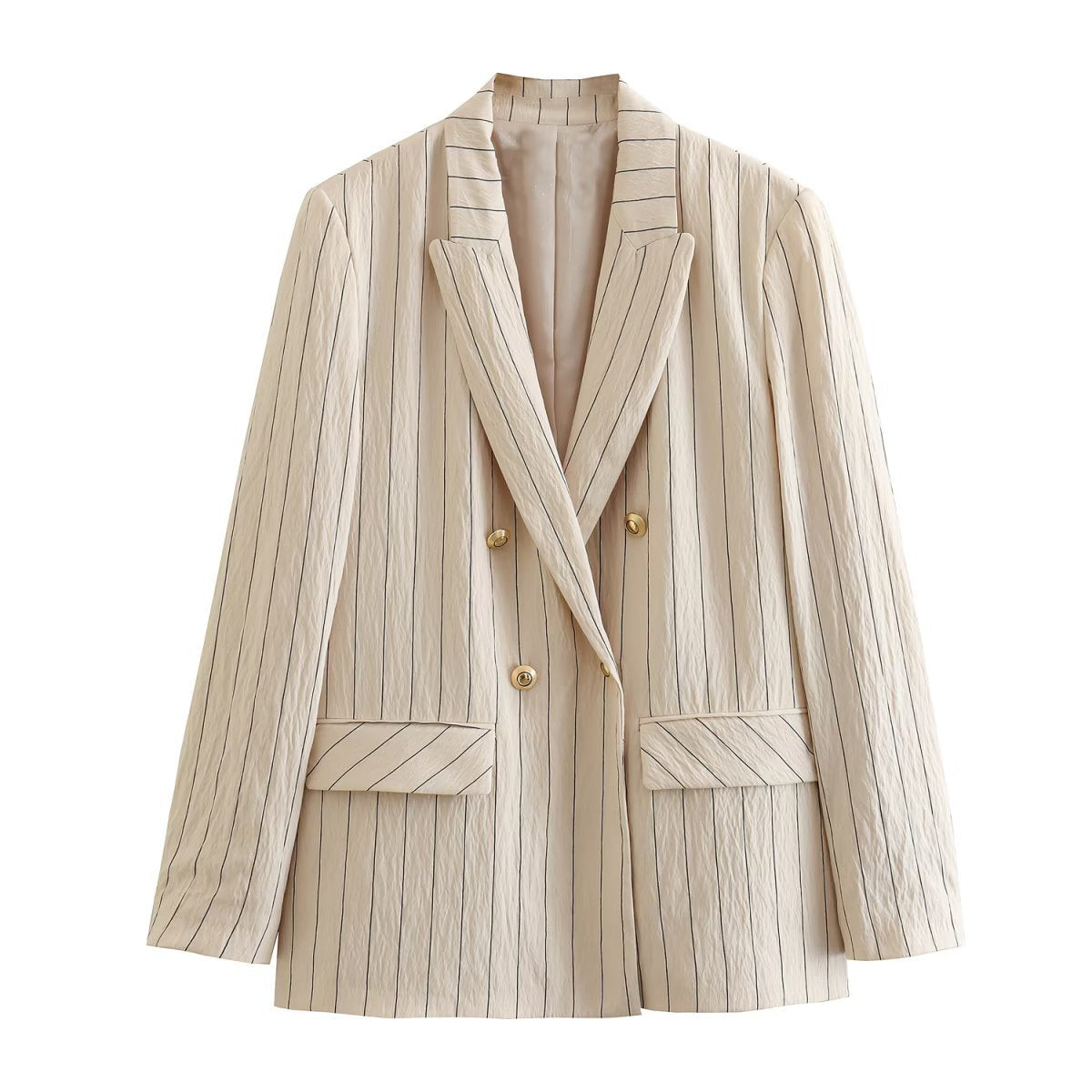 Spring NEW Long Sleeve Double Breasted Suit Jacket High Waist Casual Pants Striped Suit