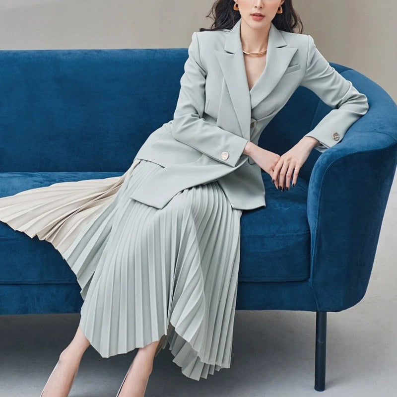 Fashion Elegant Stitching Contrast Color Female