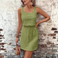 Hollow Texture Drawstring Mini Dress Slimming