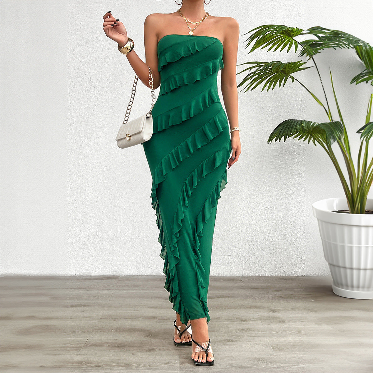 Spring And Summer Package Hip Solid Color Slim Tube Top Dress