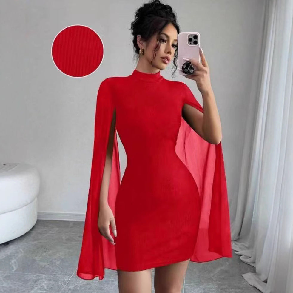 Women's Round Neck Sunken Stripe Pearl Chiffon Sheath Dress