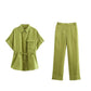 Summer Women's Clothing New Linen Women's Shirt Top Casual High Waist Pants Suit