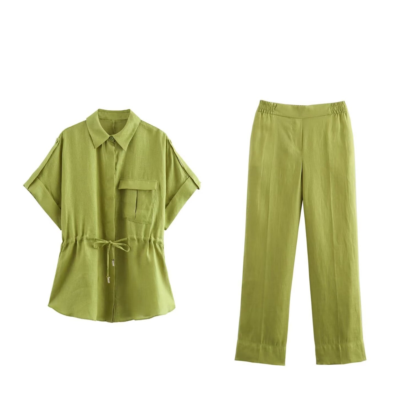 Summer Women's Clothing New Linen Women's Shirt Top Casual High Waist Pants Suit