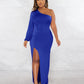 Women's Autumn Oblique Shoulder Lantern Sleeve Solid Color Slim Fit Dress