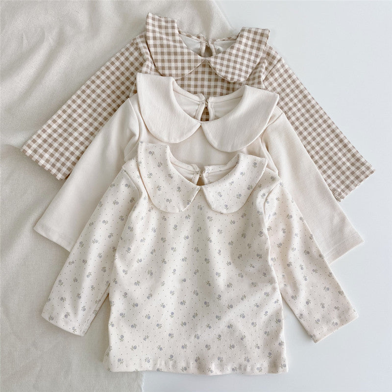 Lapel Plaid Small Floral Cute Baby Girl Top