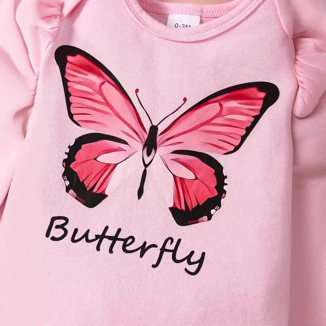 Combinaison d'été à manches courtes pour bébé fille, douce et confortable, motif papillon