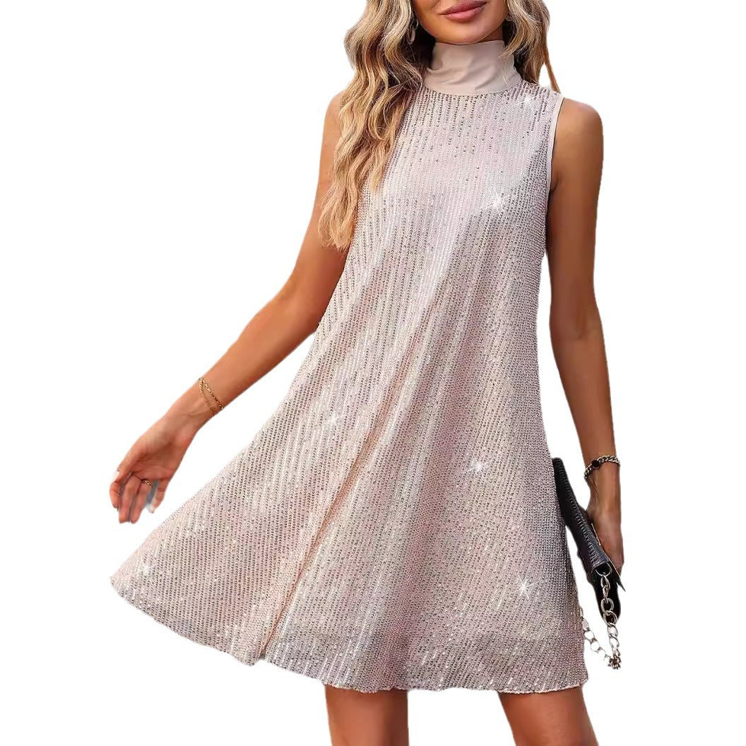 Women's Fashion Sequin Shiny Sleeveless Pullover Dress