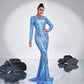 European And American High-end Long Sleeve Temperament Crew Neck Long Sequined Banquet Evening Dress