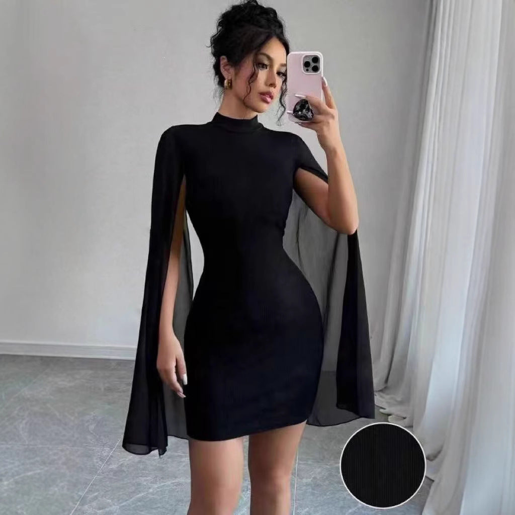 Women's Round Neck Sunken Stripe Pearl Chiffon Sheath Dress